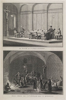 KG 11872
<br/>
Cath: Inquisitie zaal & diverse verhoor methoden
<br/>
<em>Picart, Bernard (1673-1733)</em>